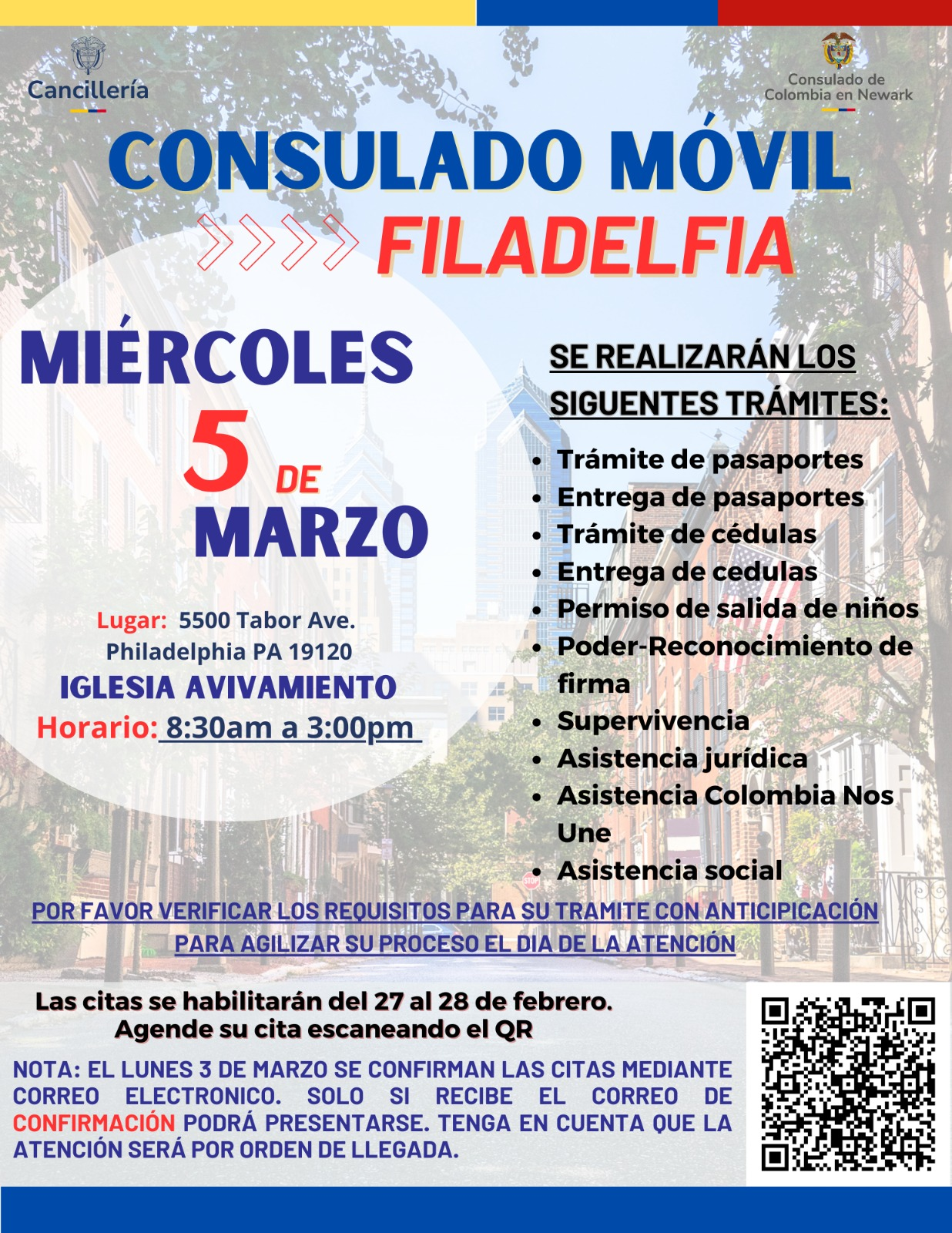 Consulado Móvil en la ciudad de Filadelfia se realizará el próximo miércoles 5 de marzo de 2025