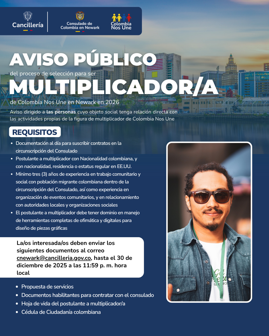 Convocatoria pública para la selección del multiplicador de Colombia Nos Une en Newark