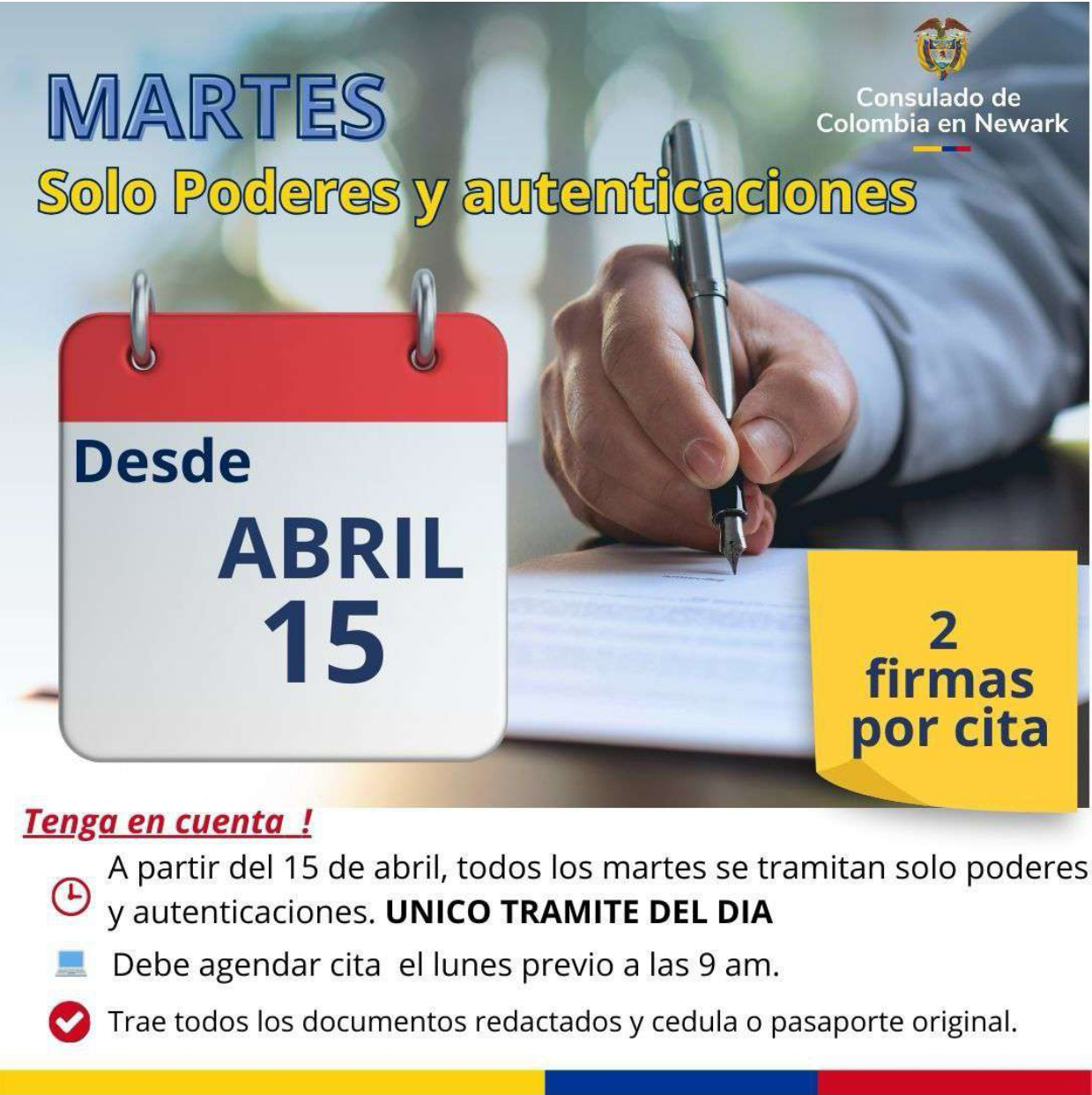 Poderes y autenticaciones en el Consulado de Colombia en Newark
