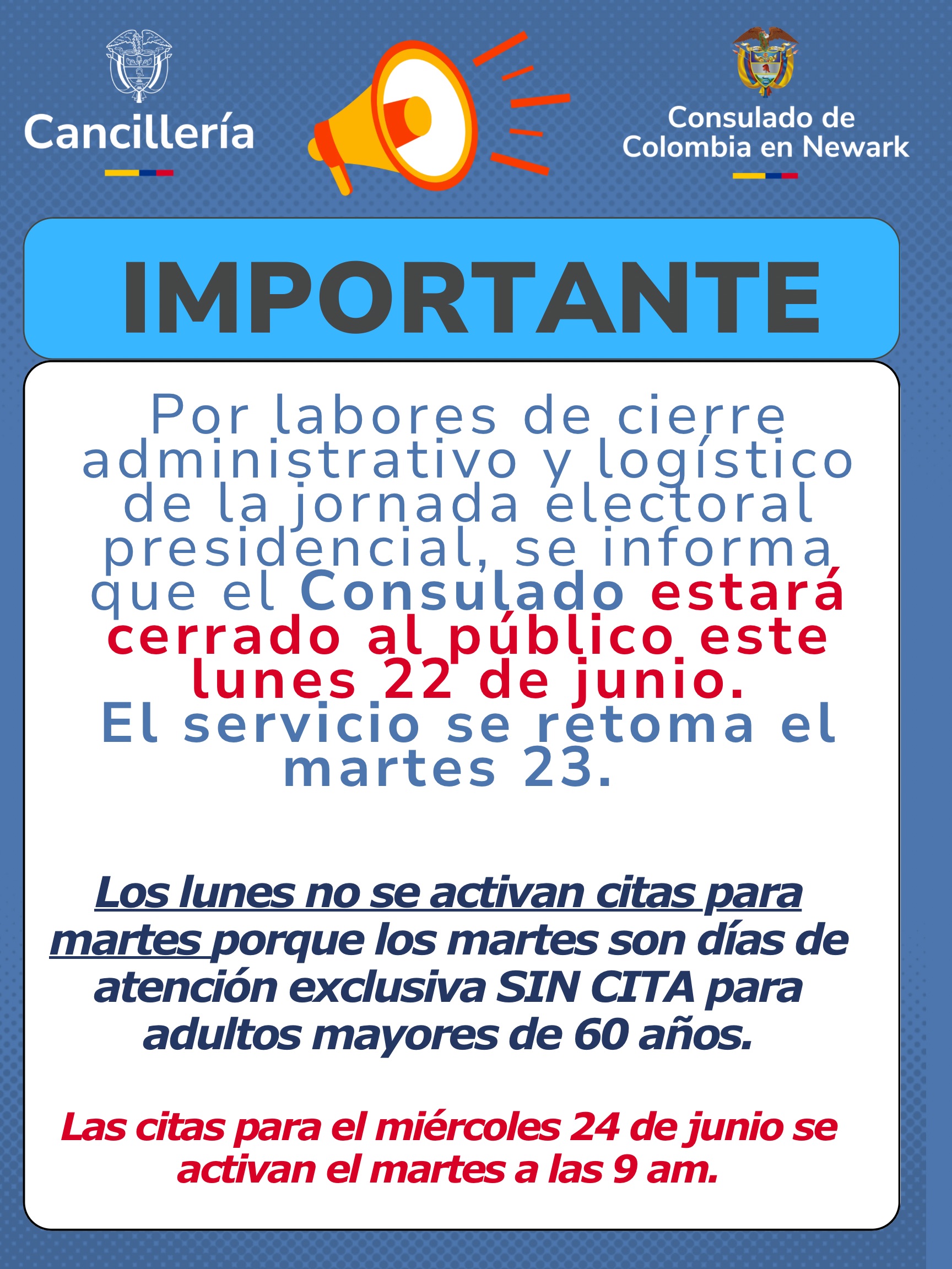 Atención al público: jornadas del 19, 22 y 23 de junio