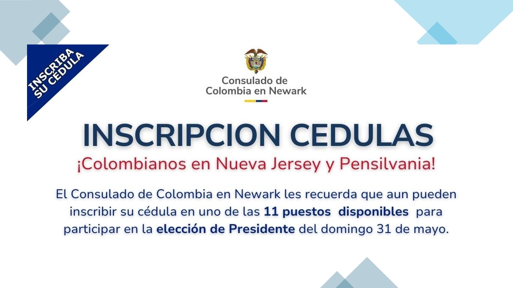 Atención colombianos en Nueva Jersey y Pensilvania, inscribe tu cédula para participar de las elecciones presidenciales
