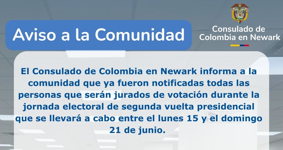 Aviso a la Comunidad Colombiana en Nueva Jersey y Pensilvania