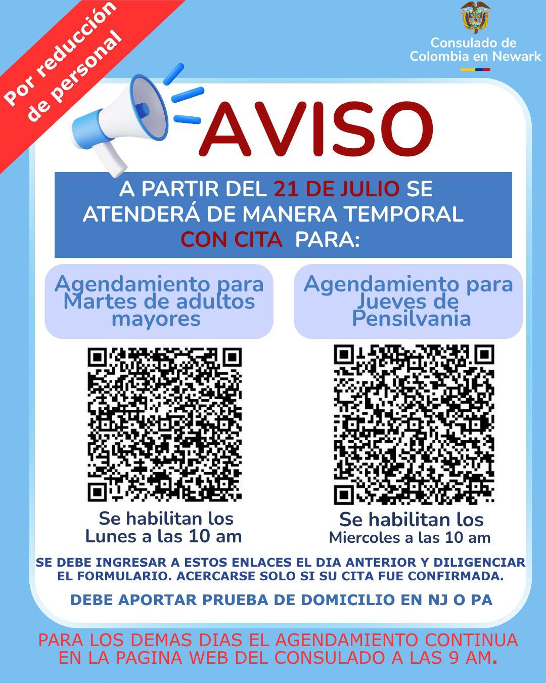 Información importante sobre la atención para martes de adultos mayores y jueves de Pensilvania