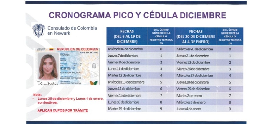 Programa Pico y Cédula de diciembre para los siguientes trámites: cédula, reconocimiento de firma y registro civil
