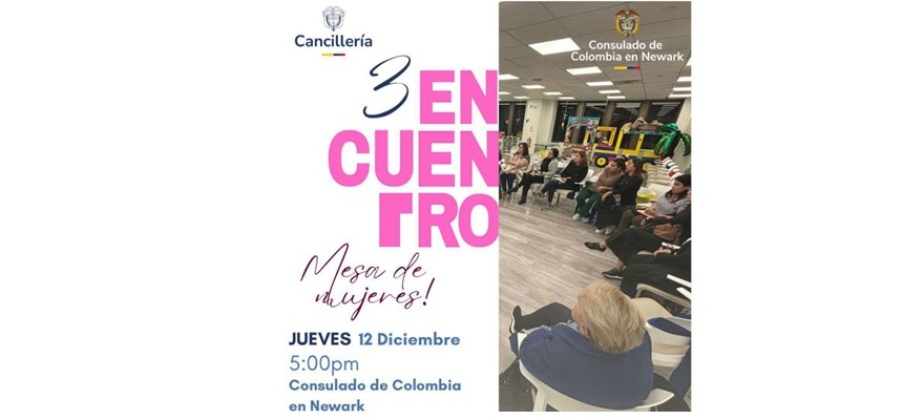 Te recordamos que este jueves tendremos nuestro 3er encuentro de la Mesa de Mujeres de Consulado de Colombia en Newark