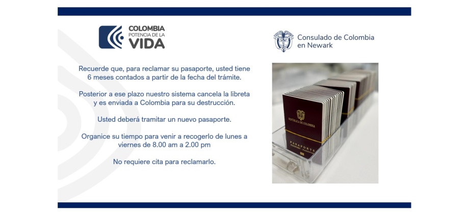 Consulado de Colombia en Newark invita a sus usuarios a recoger los pasaportes que están listos para entrega