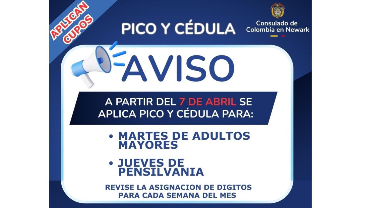 Banner pico y placa sin cita jueves y martes en Newark