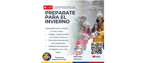 Consulado de Colombia en Newark invita a la videoconferencia:" Prepárate para el invierno"
