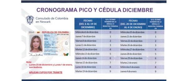 Programa Pico y Cédula de diciembre para los siguientes trámites: cédula, reconocimiento de firma y registro civil