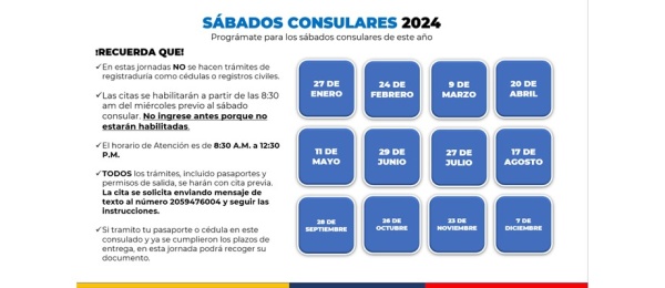 Consulta las fechas para los Sábados Consulares programados para 2024