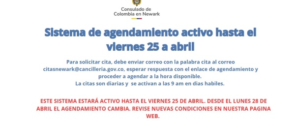 Agende su cita en el Consulado de Colombia en Newark