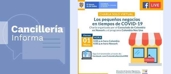 Consulado de Colombia en Newark invita a la charla virtual ‘Los pequeños negocios en tiempos de COVID-19’, el 1 de mayo de 2020